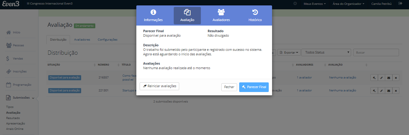 Ejemplo de notificación en Even3