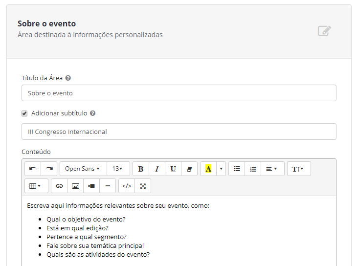 Event page customization on Even3