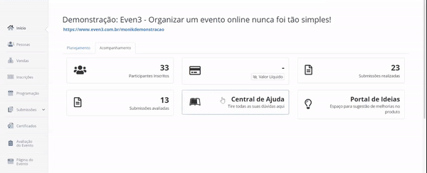 Demonstração de funcionalidade gratuita da Even3