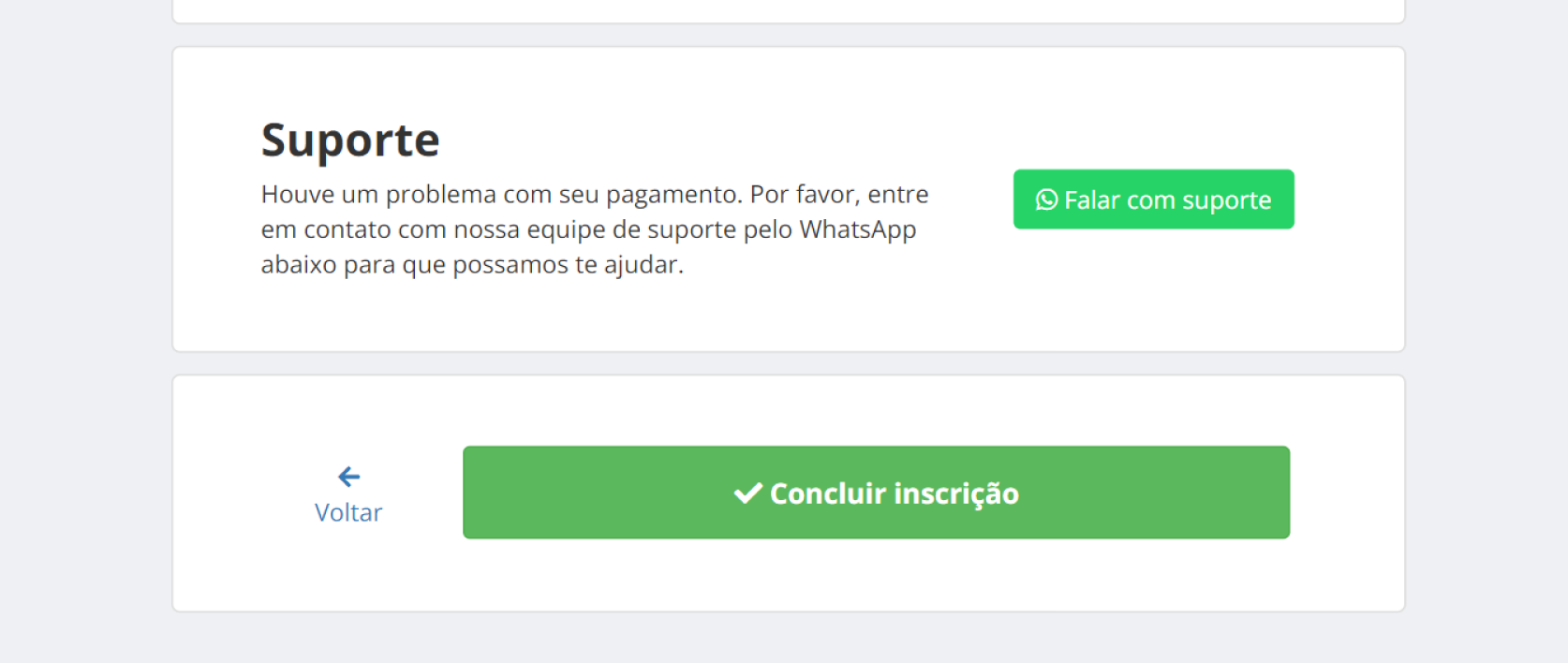 Exemplo de suporte pelo Whatsapp no Checkout da Even3