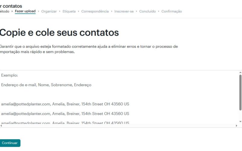 2) Copie os contatos e cole-os no Mailchimp.