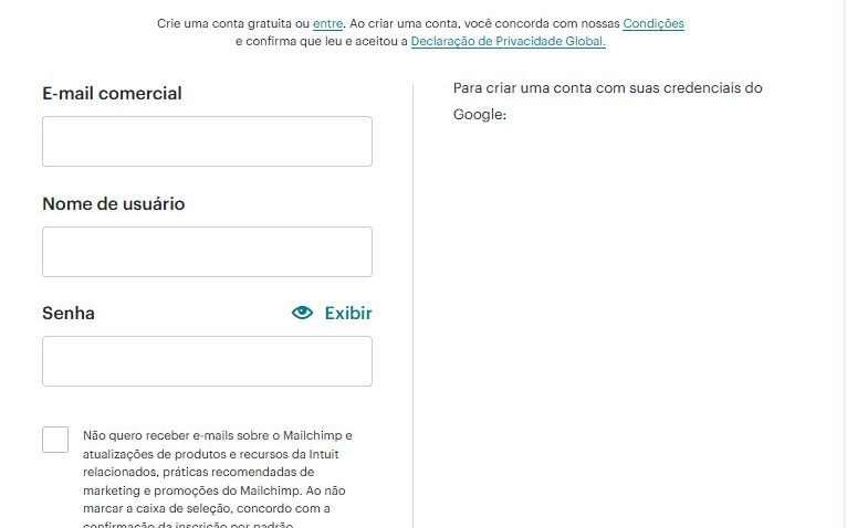 2) Você será redirecionado a um formulário de inscrição. Na página do formulário, é necessário que você preencha os dados solicitados ou faça login com sua conta do Google.