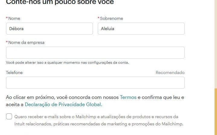 3) Depois de criar a conta, adicione uma série de dados sobre você e seu evento/empresa.