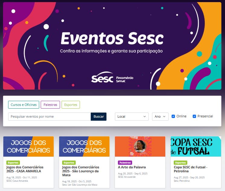 Portal de eventos do SESC-PE na Even3