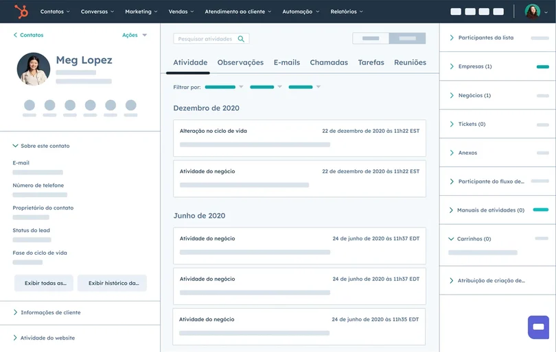 Exemplo de tela do HubSpot